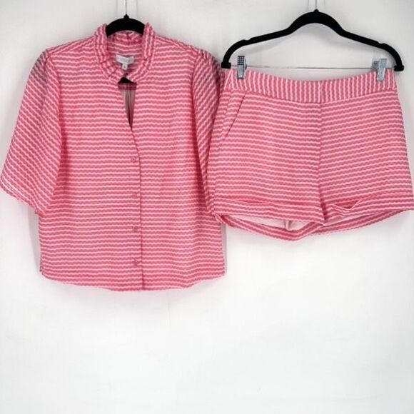 NWT Sedge Red & White Ruffle Short Suit Set Size Medium Candy Stripe Blouse - Picture 1 of 16